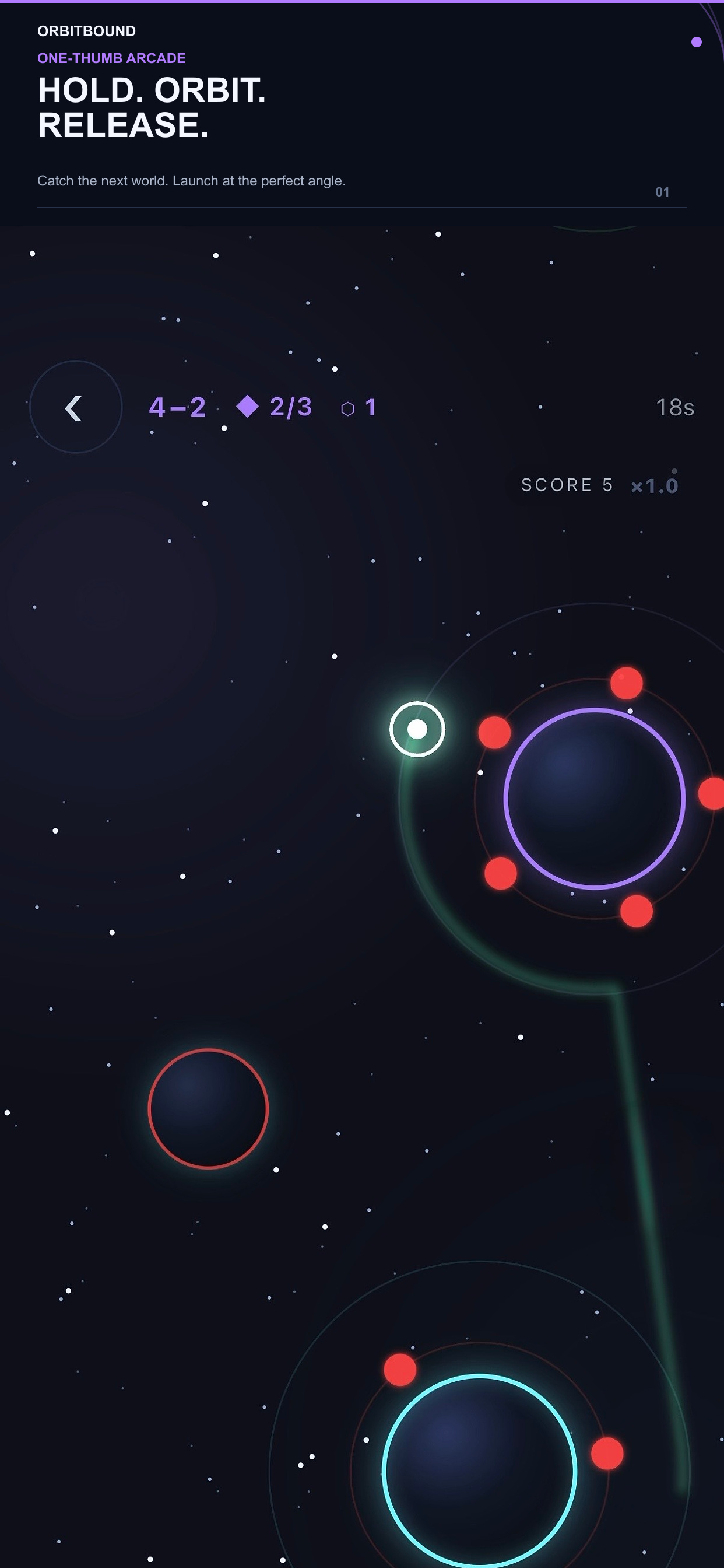 Orbitbound hold, orbit, and release gameplay screenshot